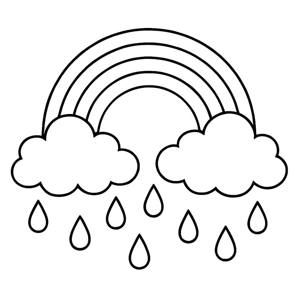 Página de Colorir Arco-Íris com Nuvens Fofas