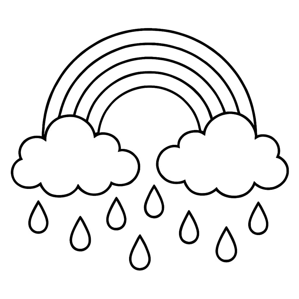 Página de Colorir Arco-Íris com Nuvens Fofas