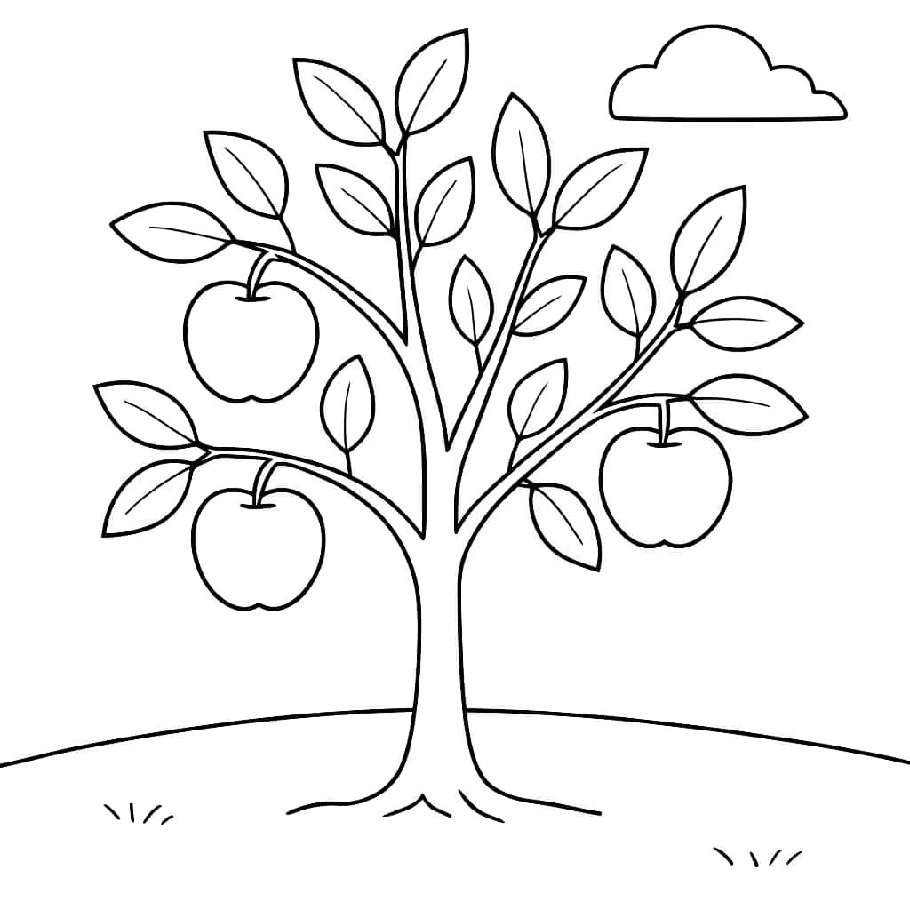 蘋果樹涂色頁 | 適合兒童的簡單蘋果涂色頁