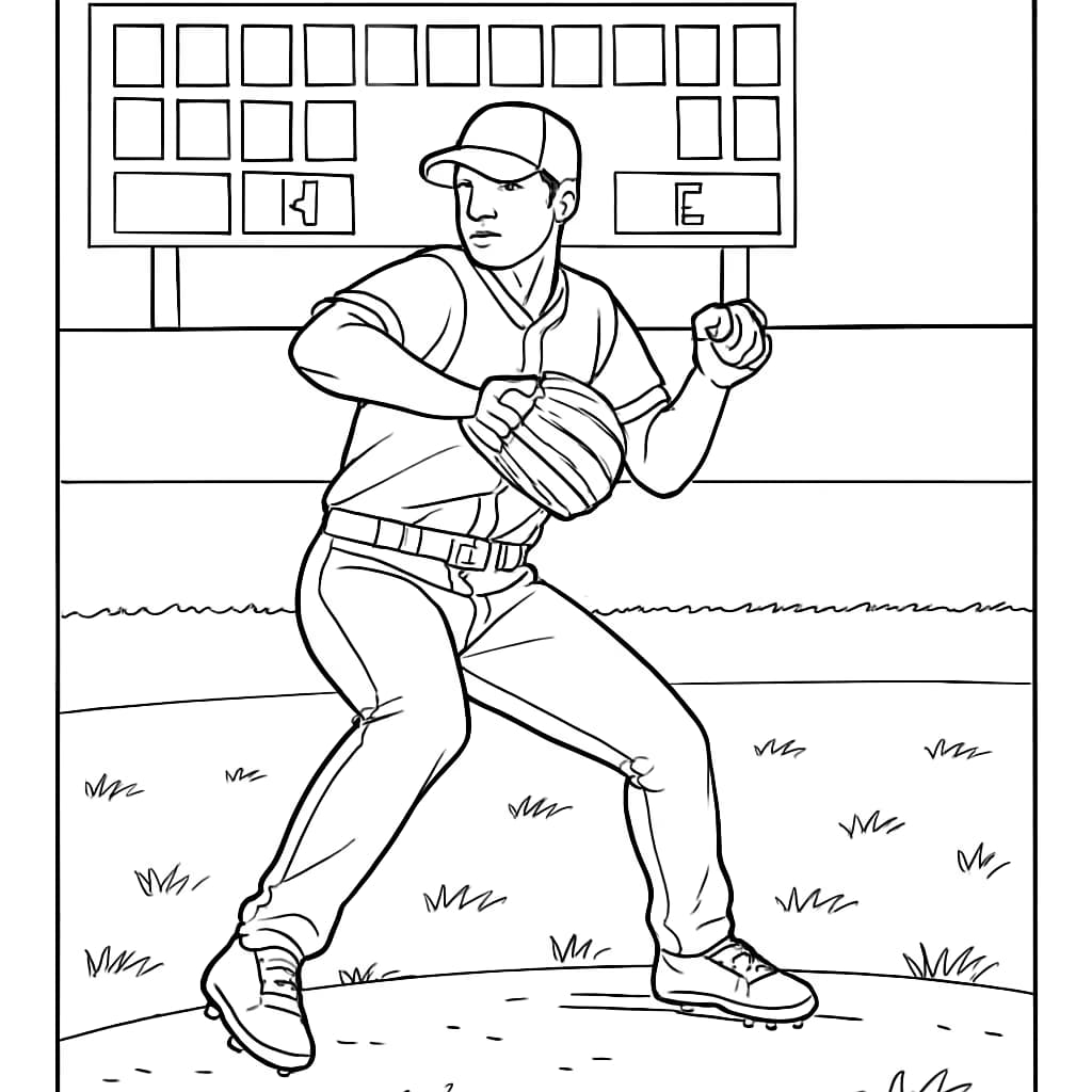 棒球涂色页|投手精细线稿页