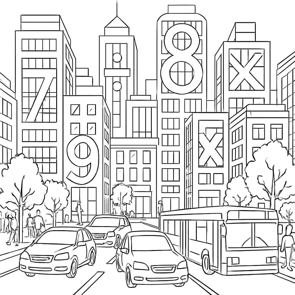 Math Coloring Pages - Math Cityscape Coloring Page for Adults