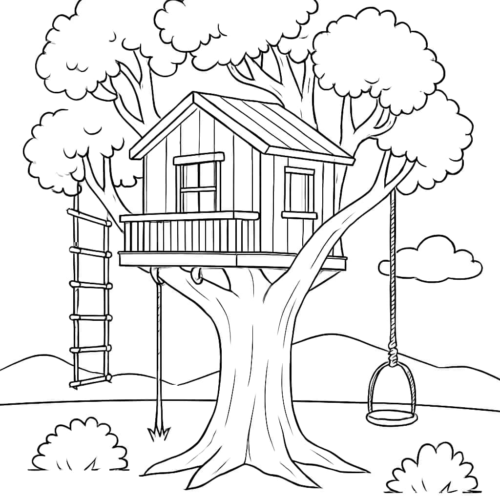 House Coloring Pages - Treehouse Adventure for Kids