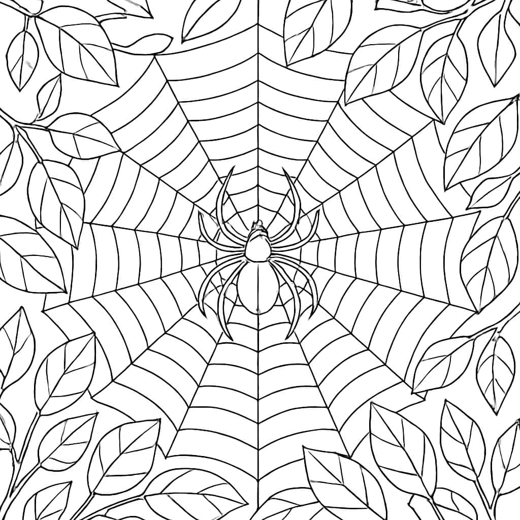 Bug Coloring Pages: Spider and Web Detailed