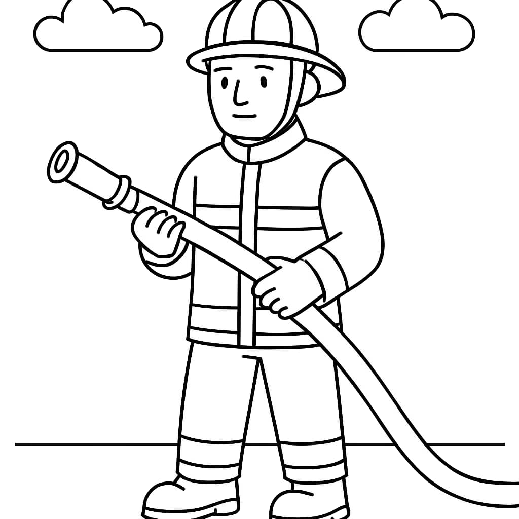 消防员涂色页:简单消防员持水管