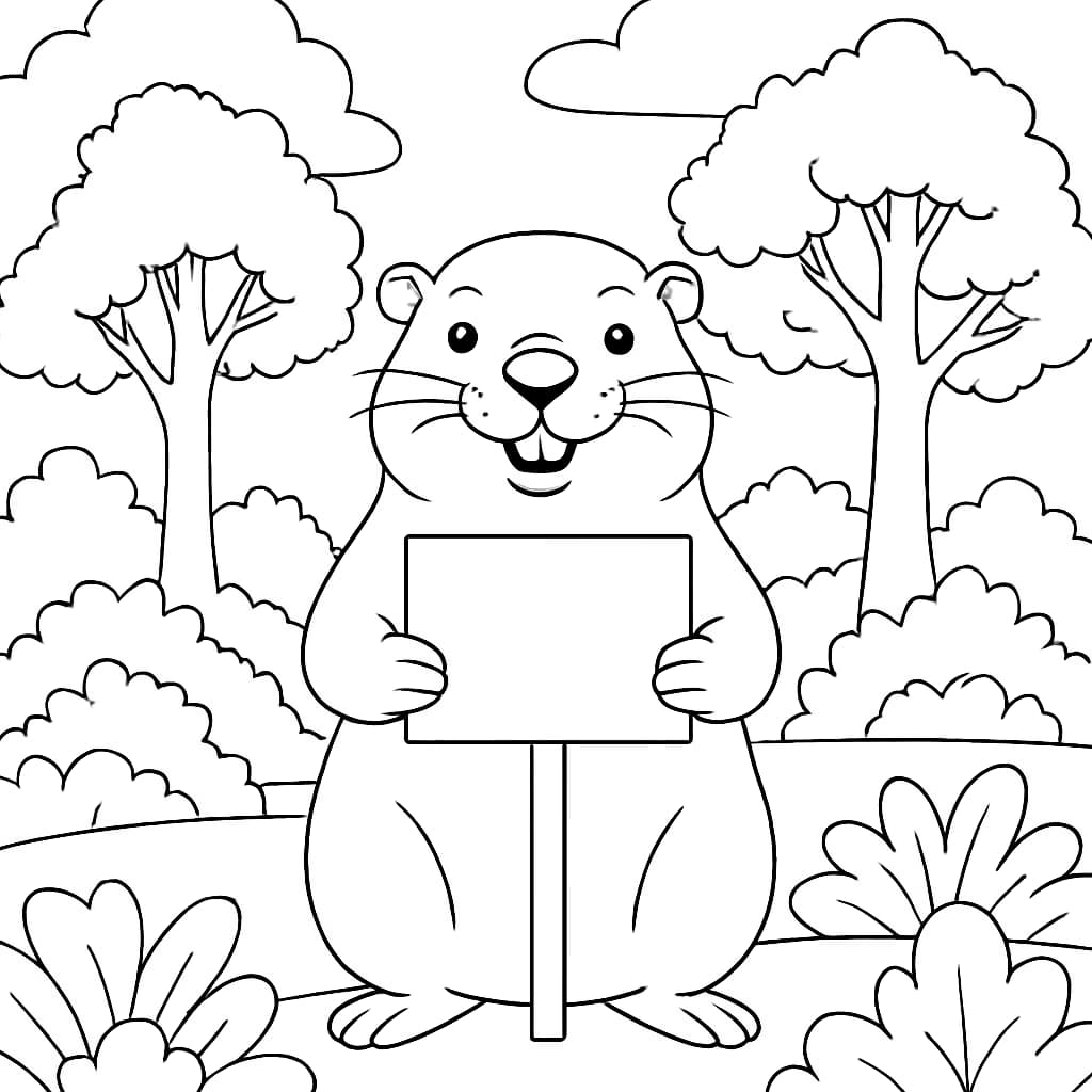 Groundhog Coloring Pages à imprimer – Marmotte avec panneau