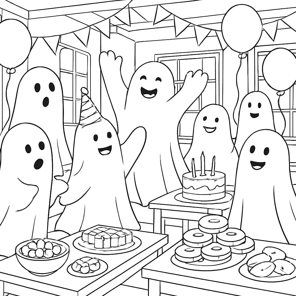Ghost Party Coloring Page | Ghost Coloring Pages for Adults