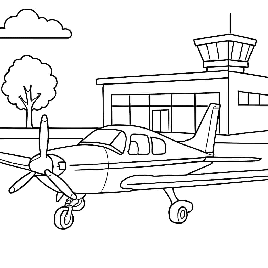 Airplane Coloring Pages - Propeller Plane at Airport