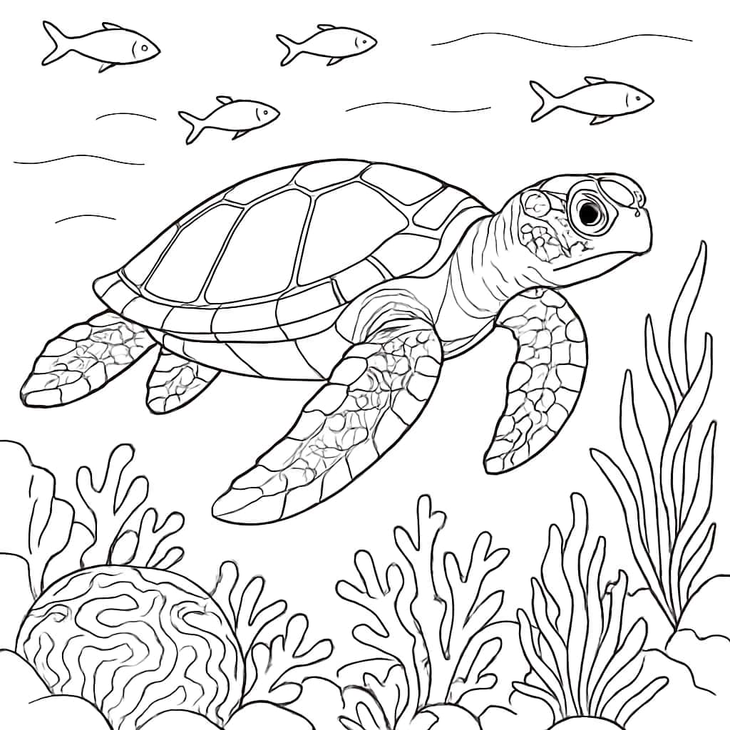 Ocean Animals Coloring Pages - Sea Turtle Swimming