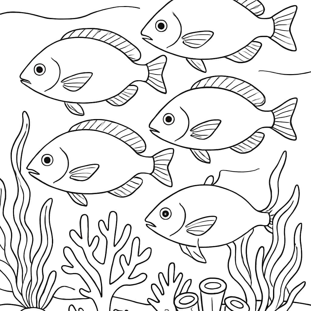 Fish Coloring Pages - School of Fish Printable for Teens