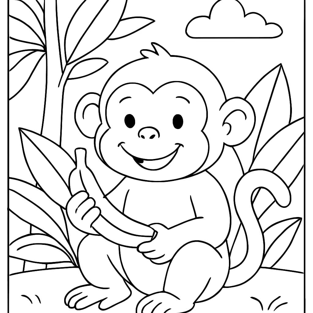 Páginas para colorir de macacos - Macaco brincalhão com banana