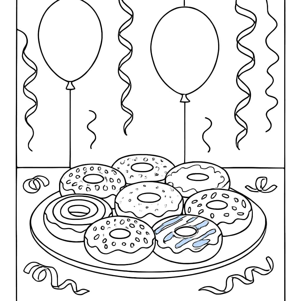 甜甜圈涂色页 - 派对餐桌主题
