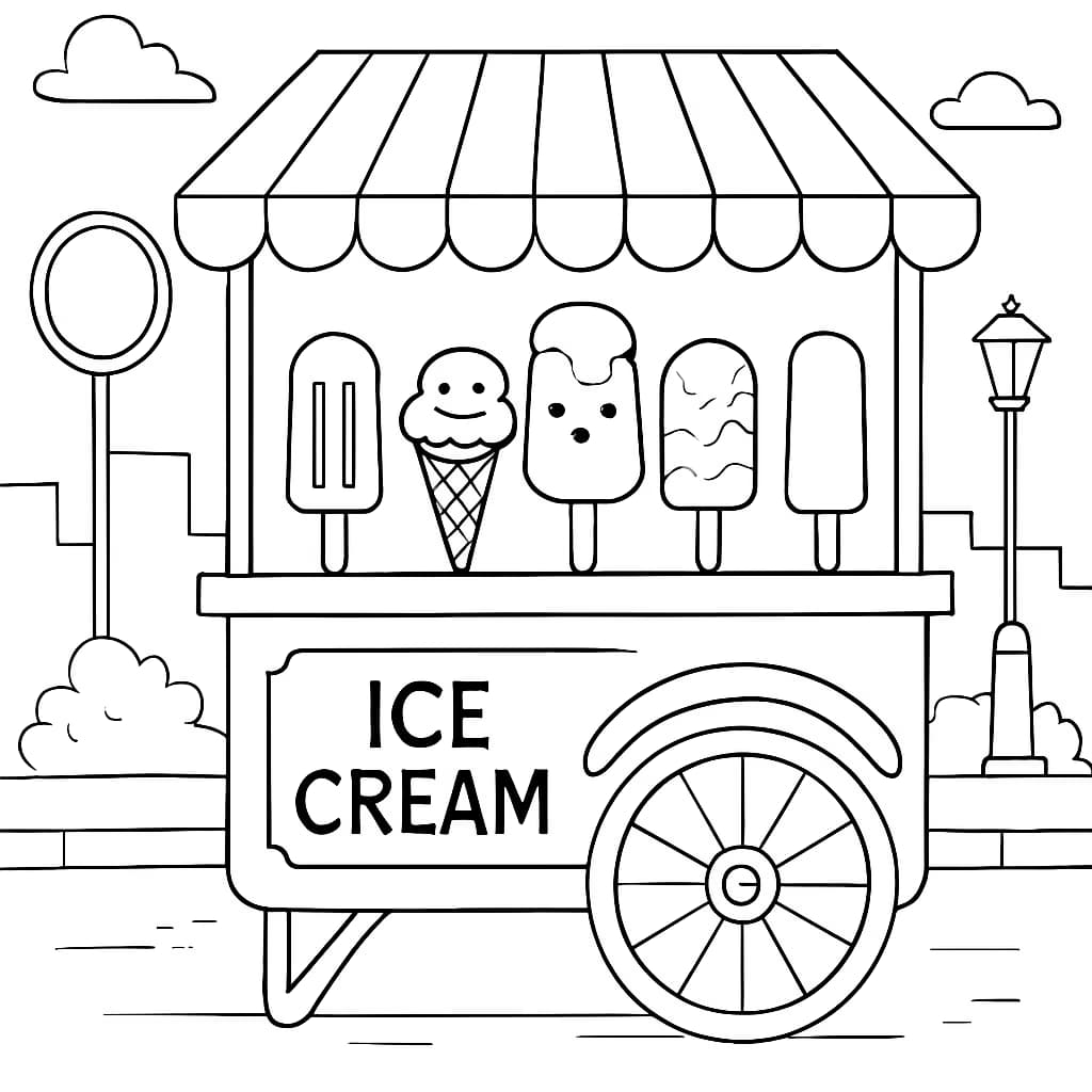 夏日涂色页 — 冰淇淋手推車