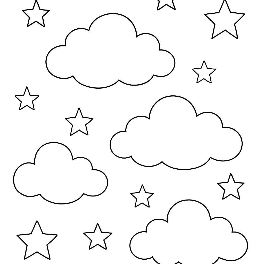 Pages de coloriage esthétiques - Nuages pastel et étoiles