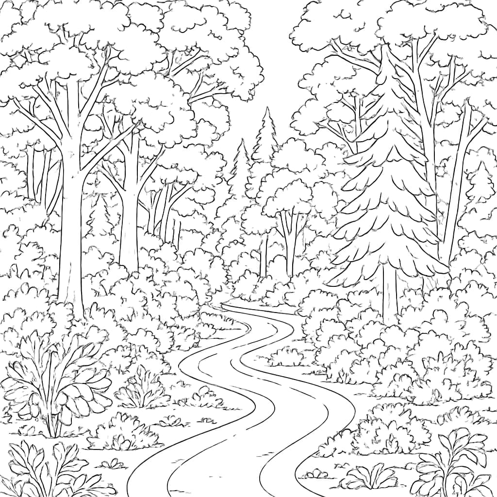 Pages de coloriage esthétique – Chemin forestier esthétique