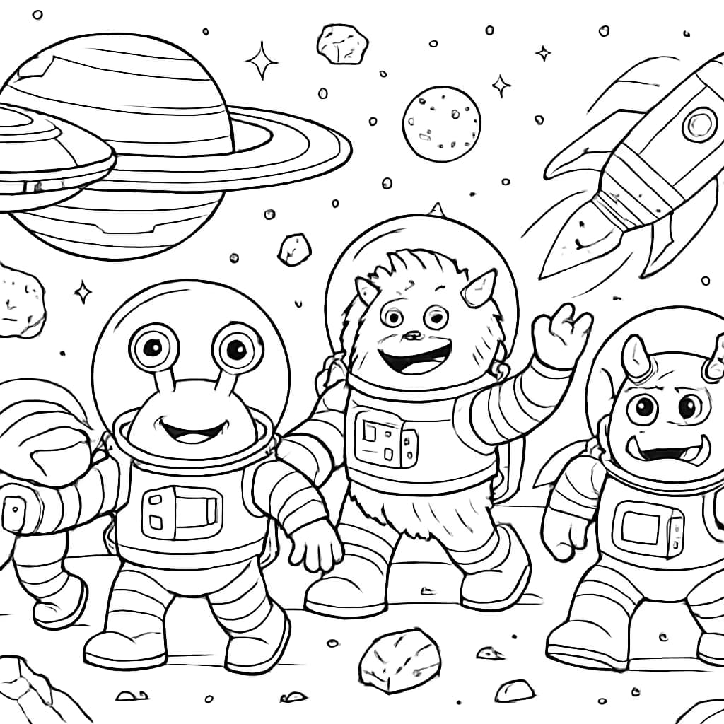 Monster Coloring Pages – Monsters in Space Adventure for Adults