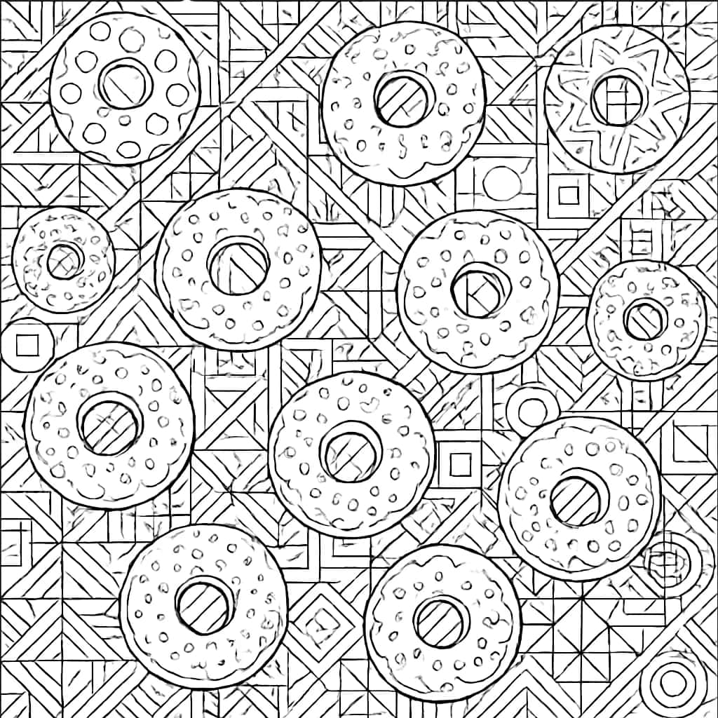 甜甜圈涂色页:马赛克艺术