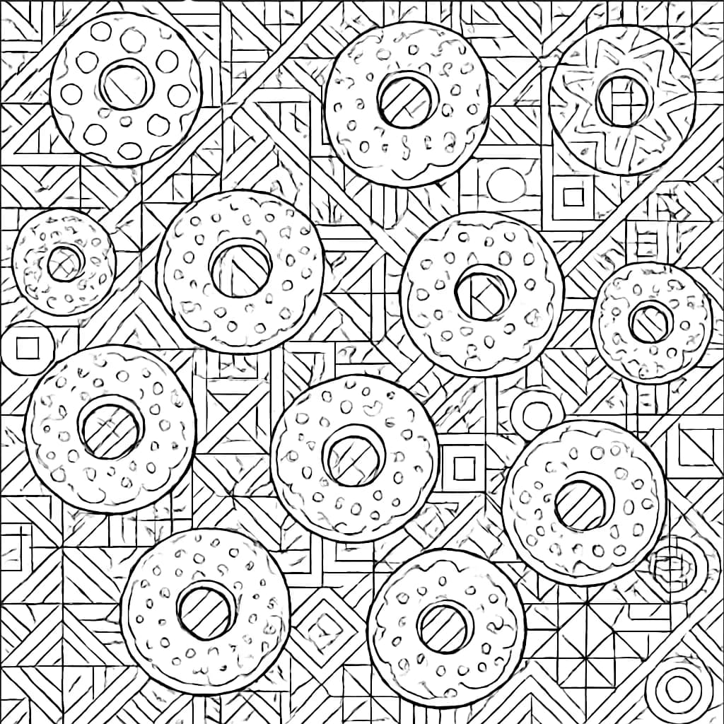 甜甜圈涂色页:马赛克艺术