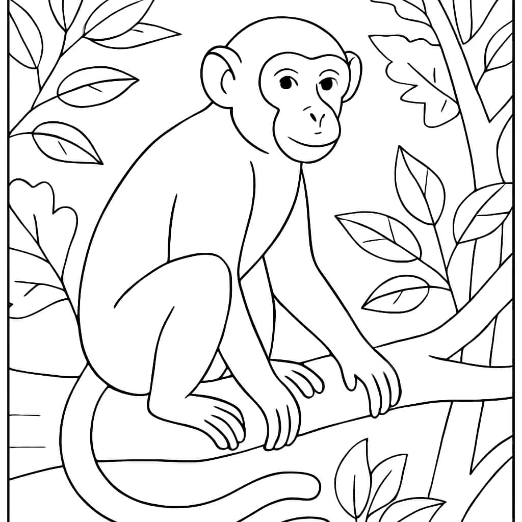 Páginas de colorir de macaco: Macaco no galho da árvore