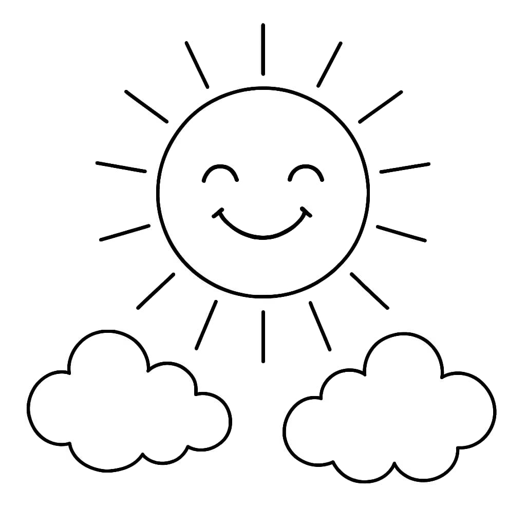 自然涂色页:太阳和云朵适合幼儿的涂色页