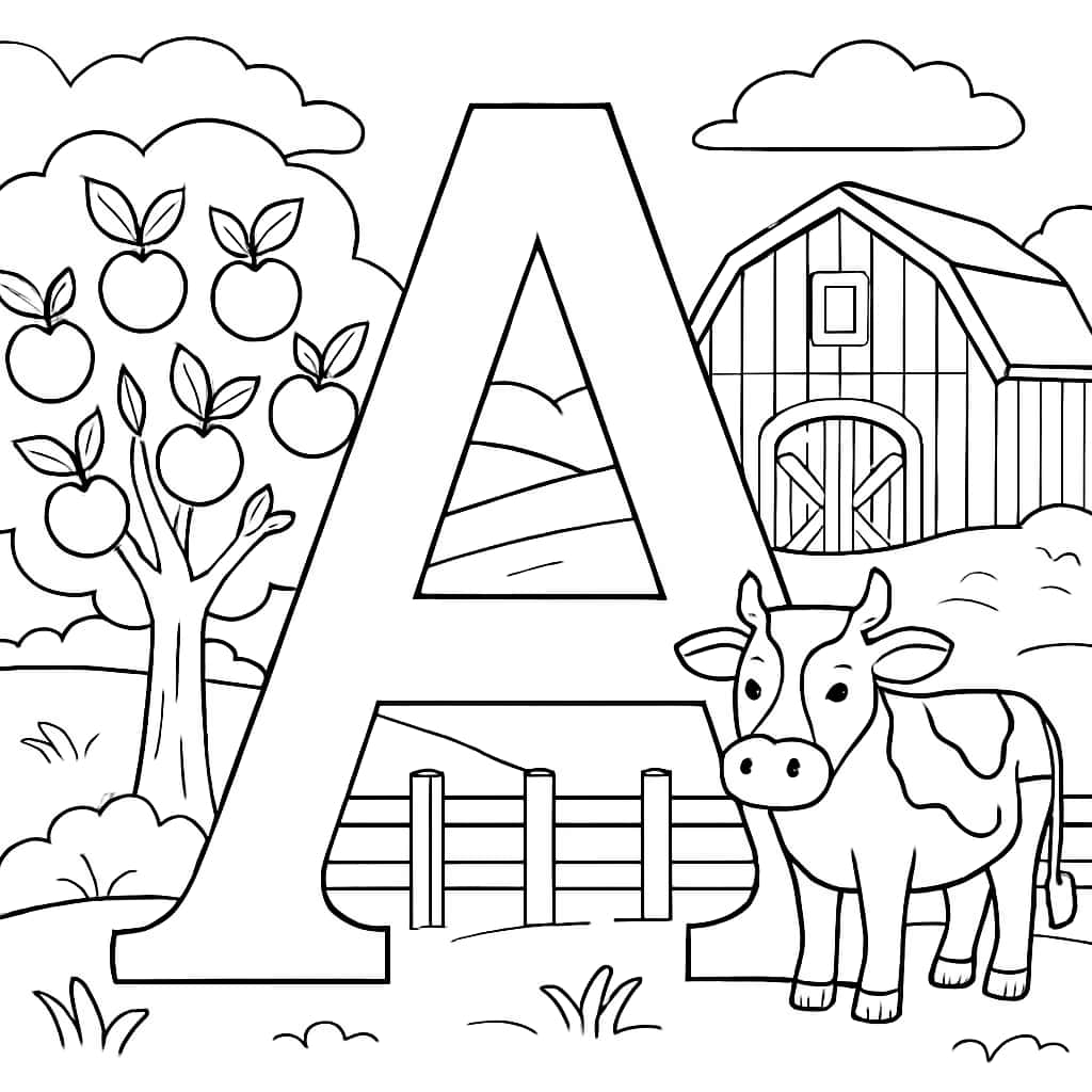 Letter A Coloring Pages - Farm Scene Printable for Teens