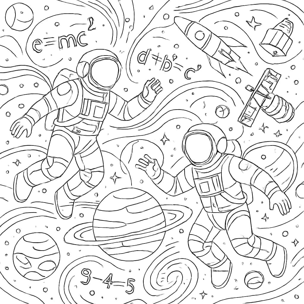 Math Coloring Pages - Space Exploration for Adults