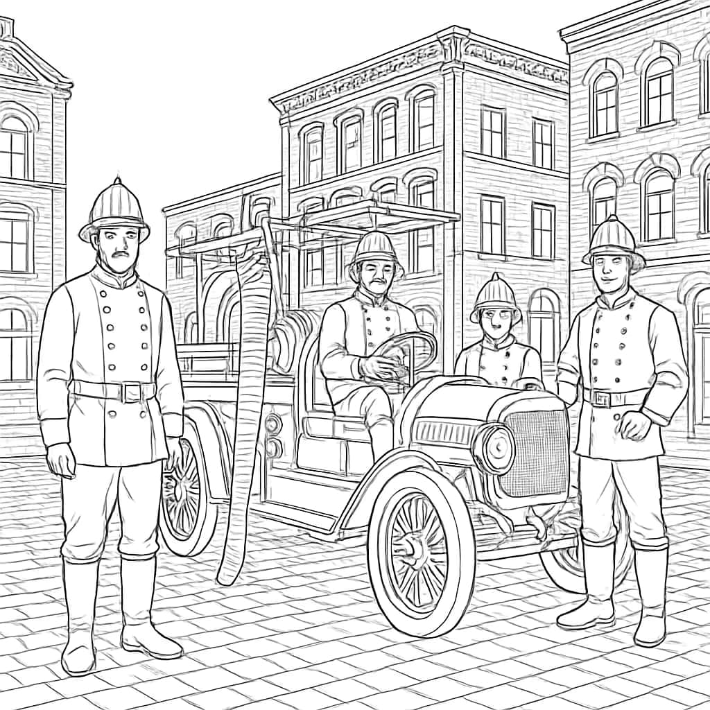 消防员涂色页:历史场景