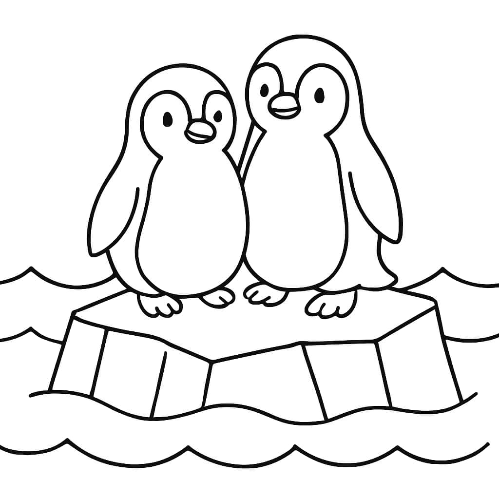 Páginas para colorear de animales: Pingüinos en el iceberg