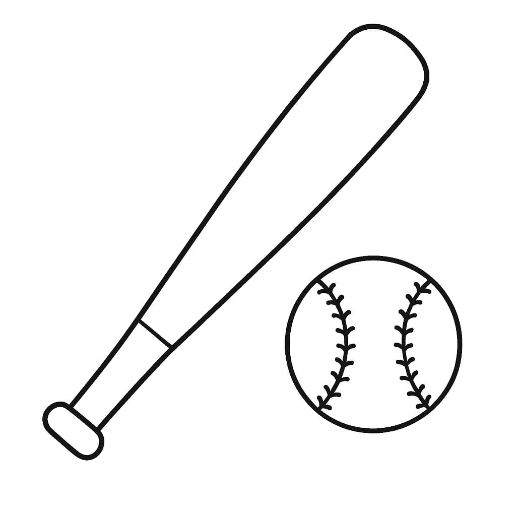 棒球涂色页:棒球棒與棒球簡易圖案