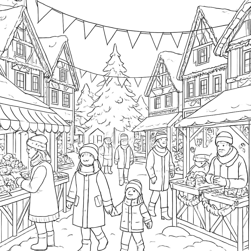 Pages de coloriage d'hiver - Festival du village d'hiver