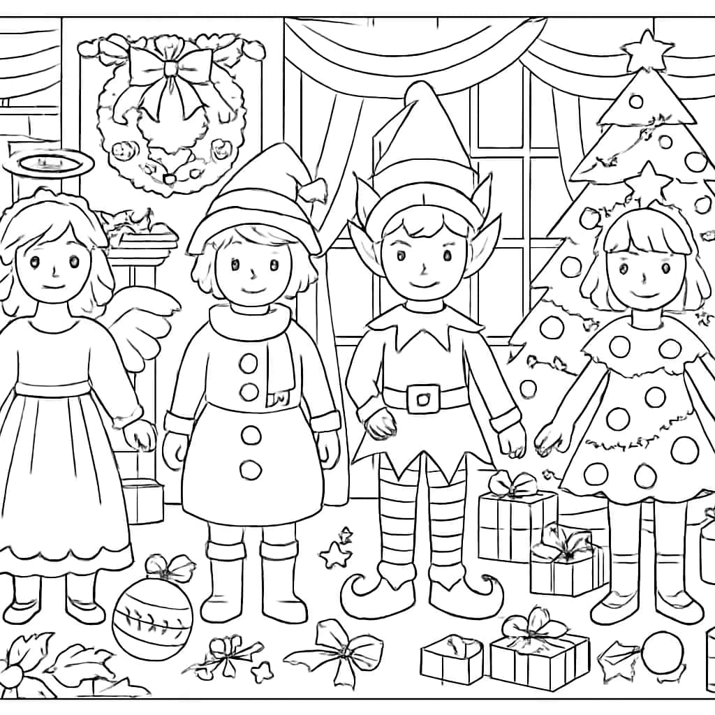 Paper Dolls Coloring Pages - Holiday Celebration Scene