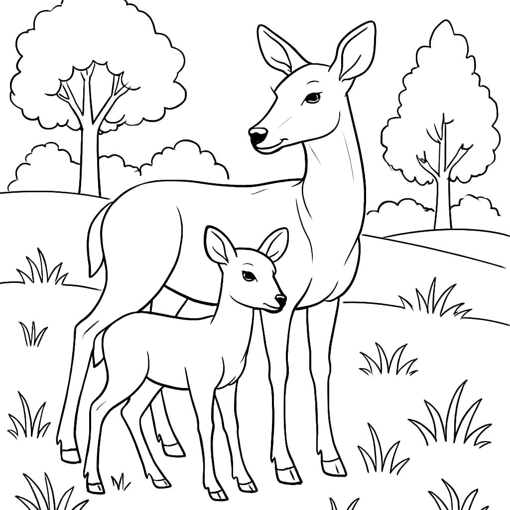 Deer Coloring Pages – Deer Family in Nature Coloring Page for Teens