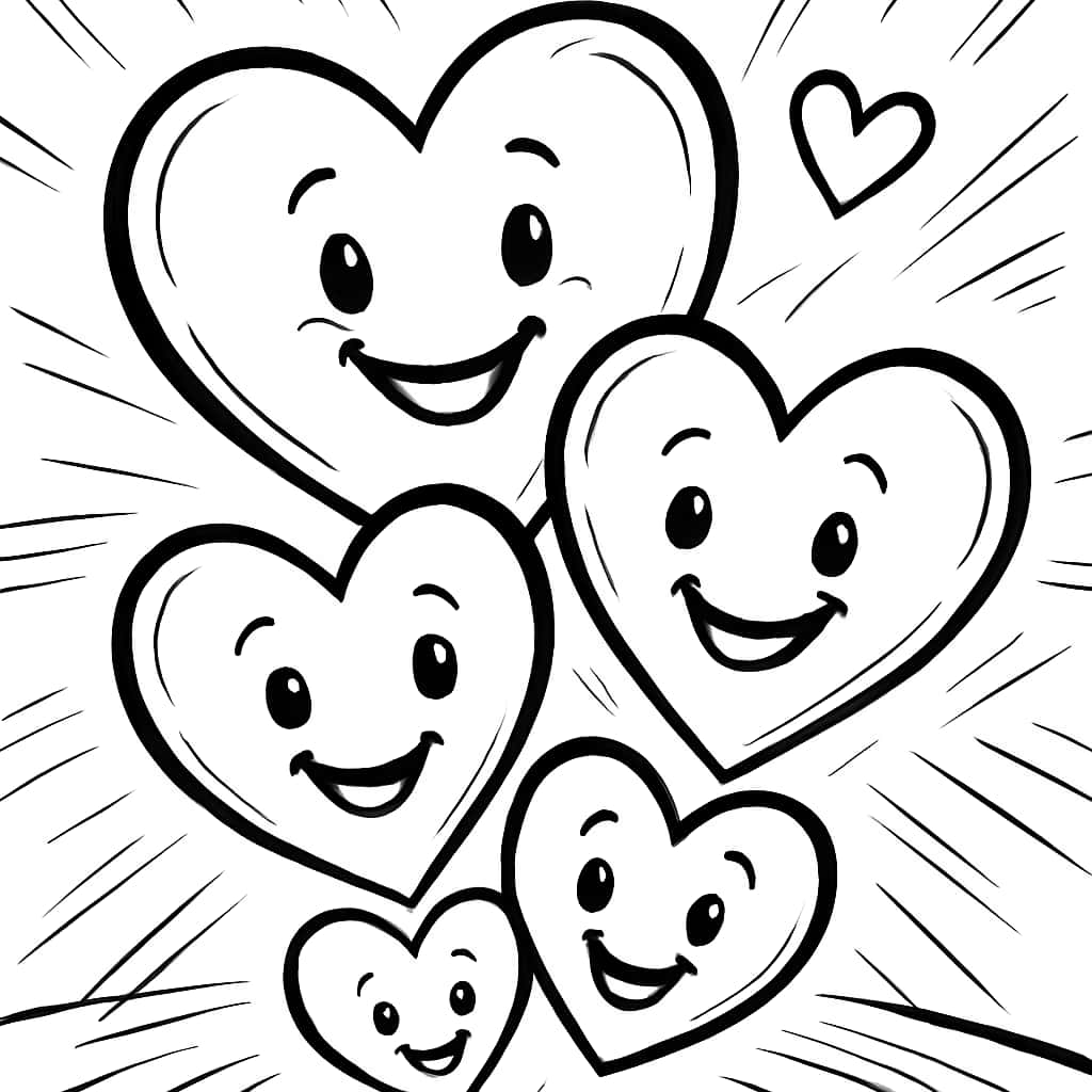 Heart Coloring Pages - Heart Family Group Printable for All Ages