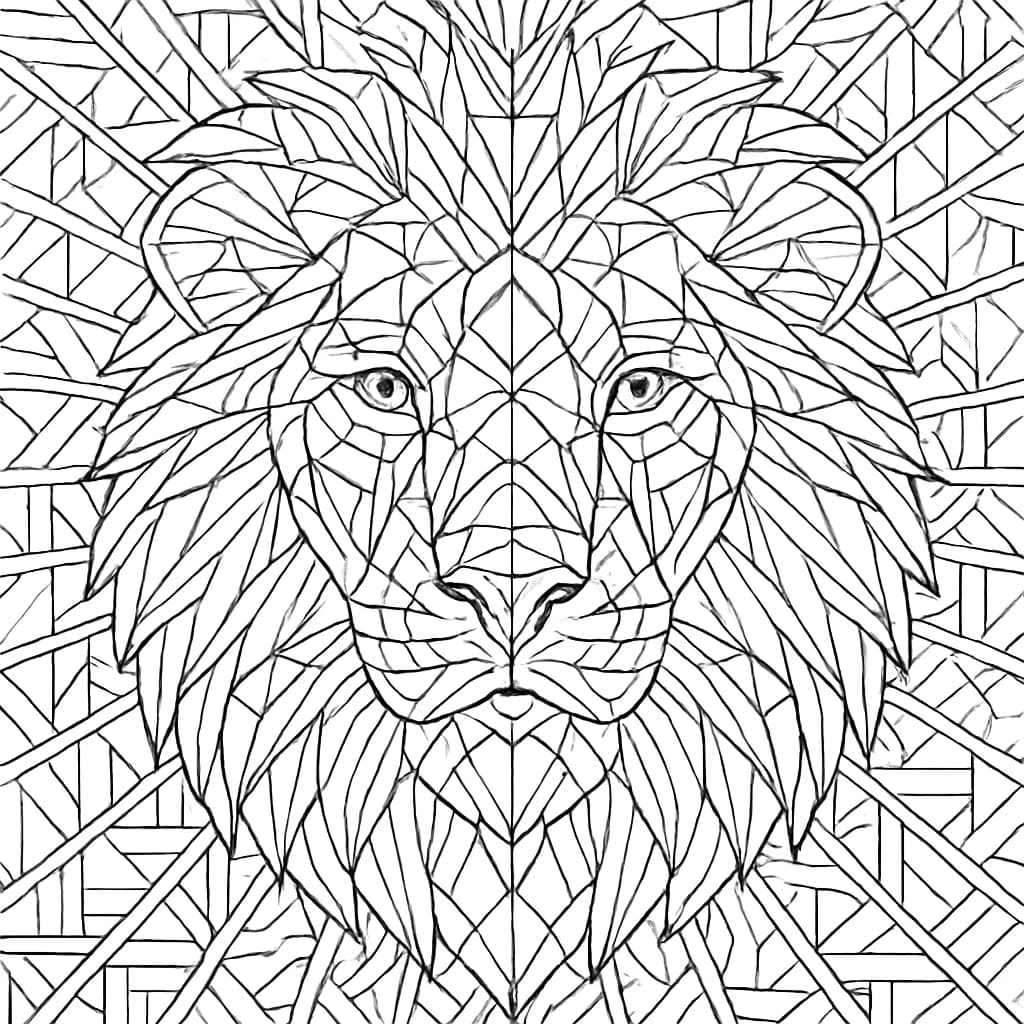 Lion Coloring Pages – Geometric Lion Face for Adults