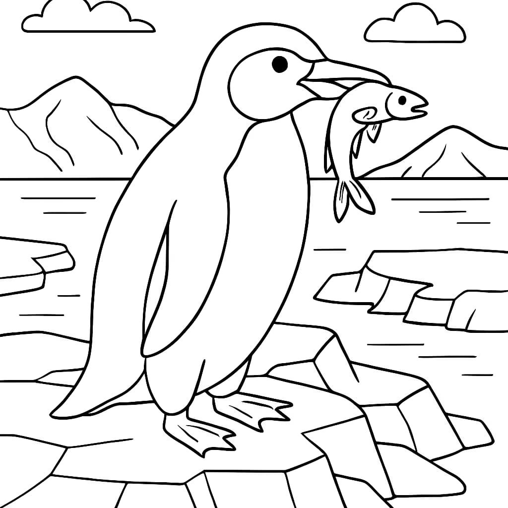 企鵝涂色頁|企鵝捕魚主題適合青少年