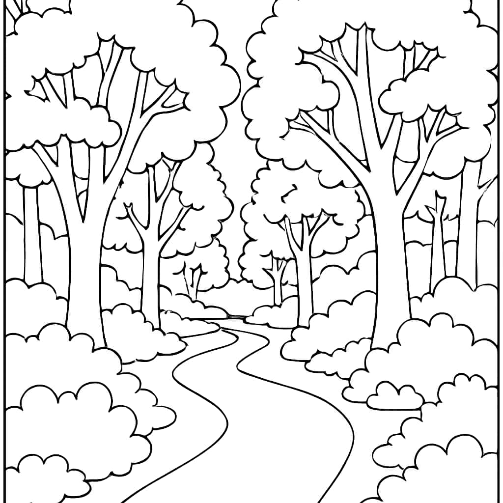 自然涂色页:森林小徑場景