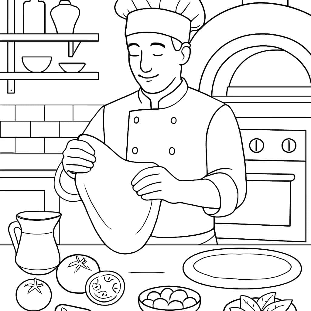 Pizza Coloring Pages - Chef Making Pizza Printable for Teens