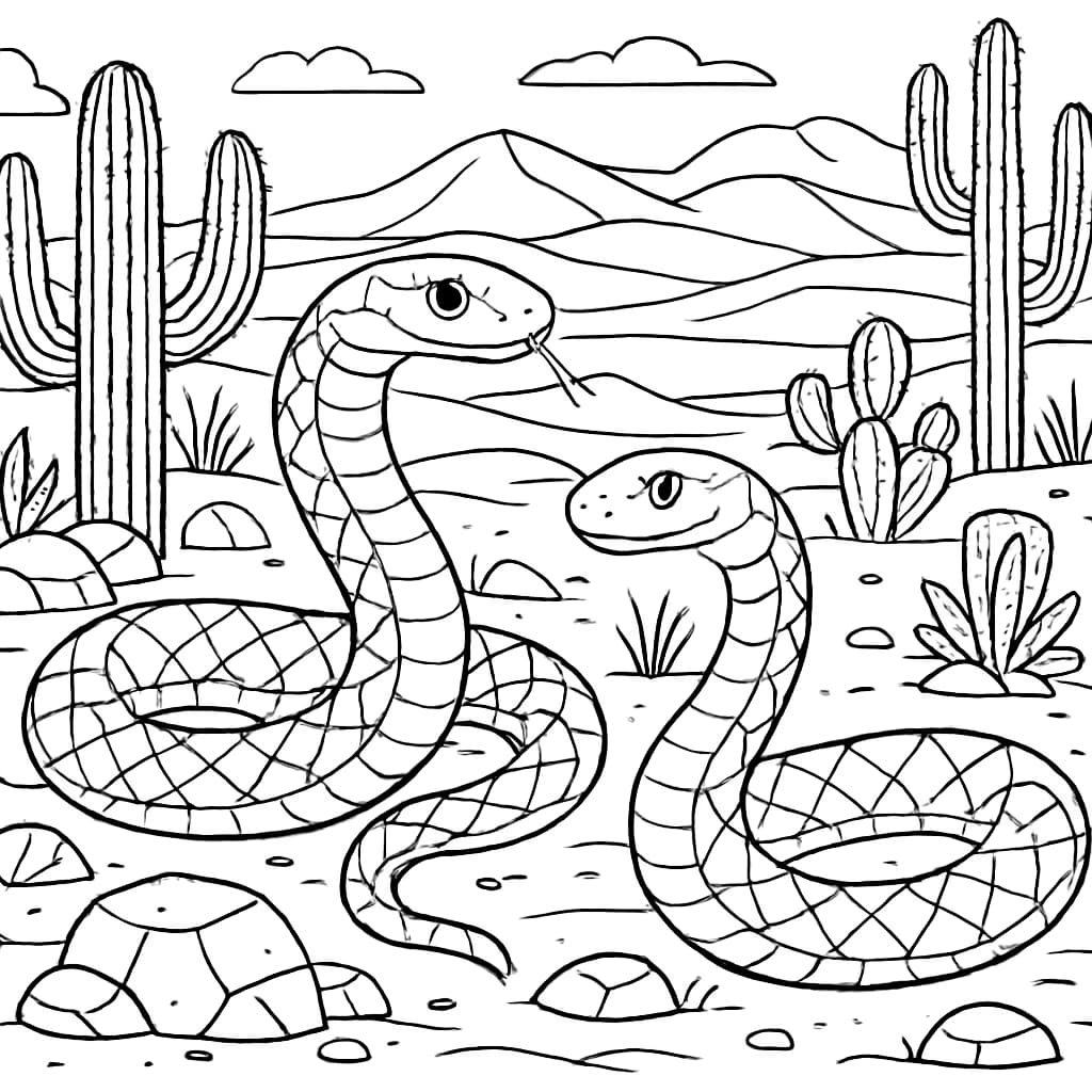 Snake Coloring Pages – Snakes in Desert Printable Sheet