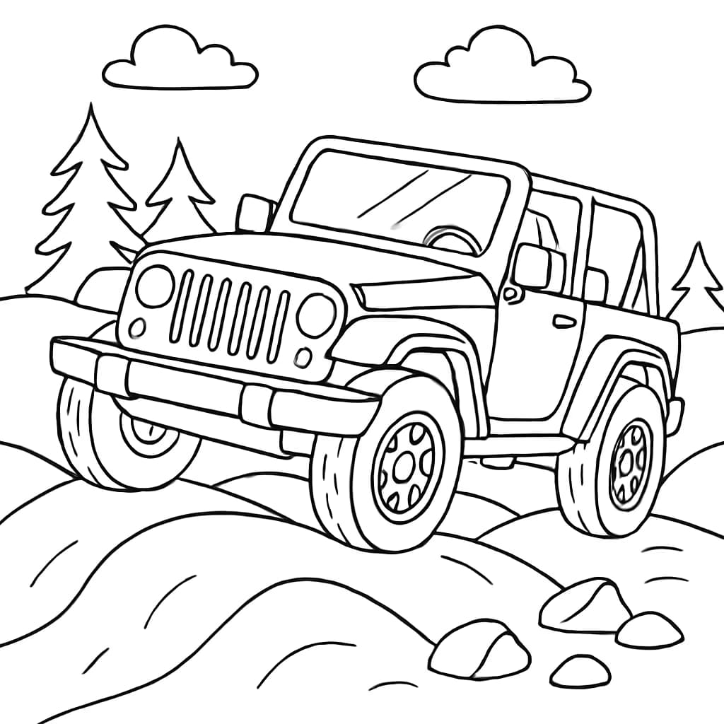 자동차 색칠하기 페이지 - 오프로드 지프 어드벤처