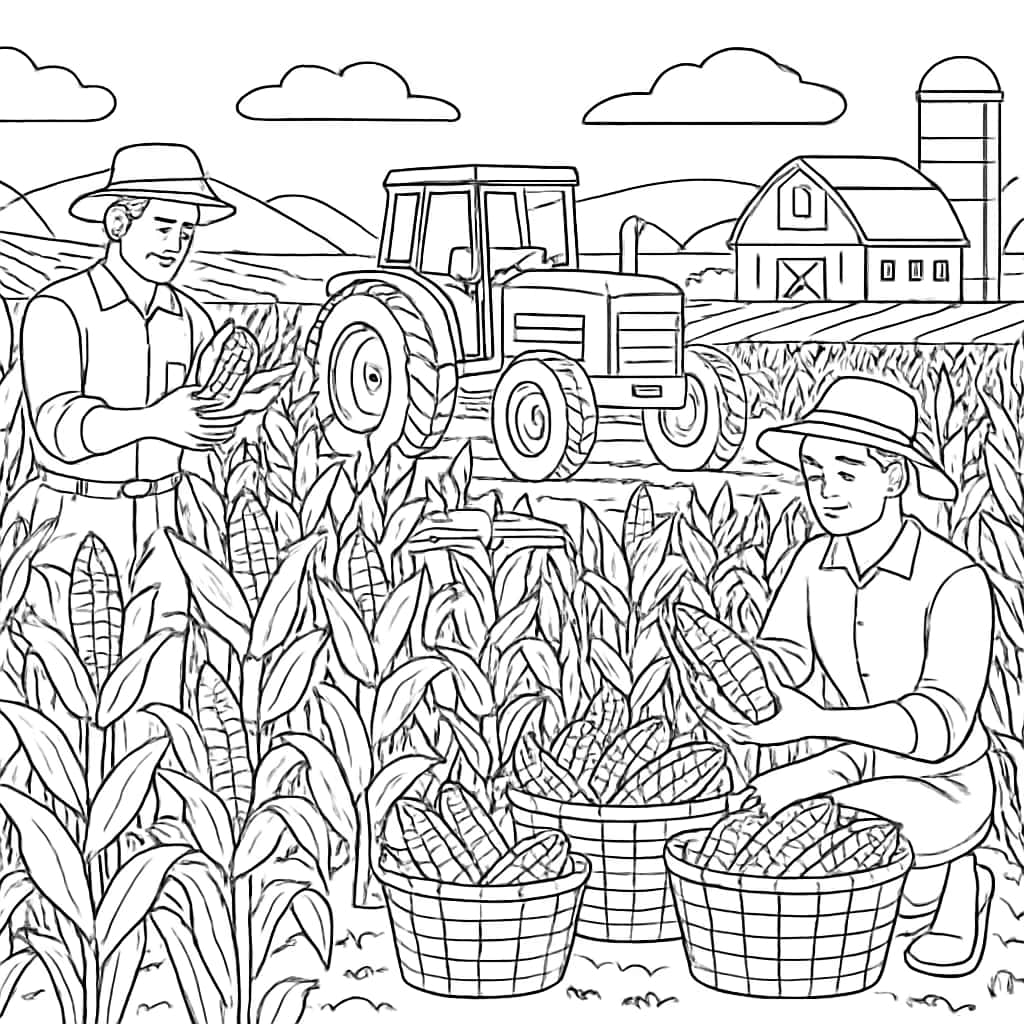 Farm Coloring Pages - Cornfield Harvest for Adults