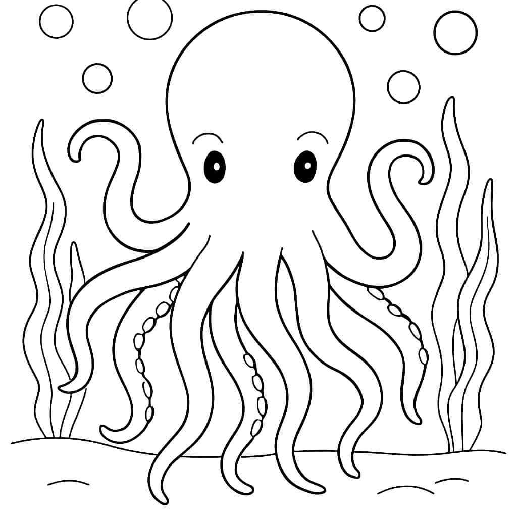 Ocean Animals Coloring Pages - Octopus Underwater Coloring Page for Kids