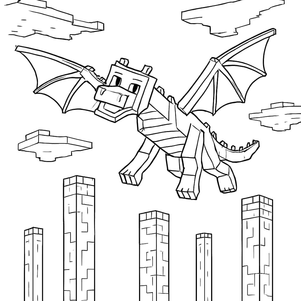 Minecraft Coloring Pages - Ender Dragon Flying Line Art