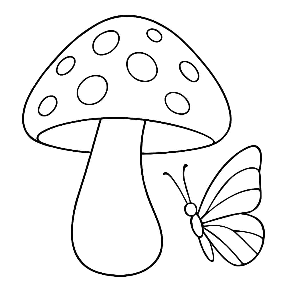 Pages de coloriage de champignons - Champignon et papillon pour tout-petits