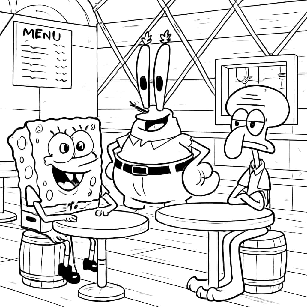 SpongeBob 涂色页:蟹堡王餐厅内部场景