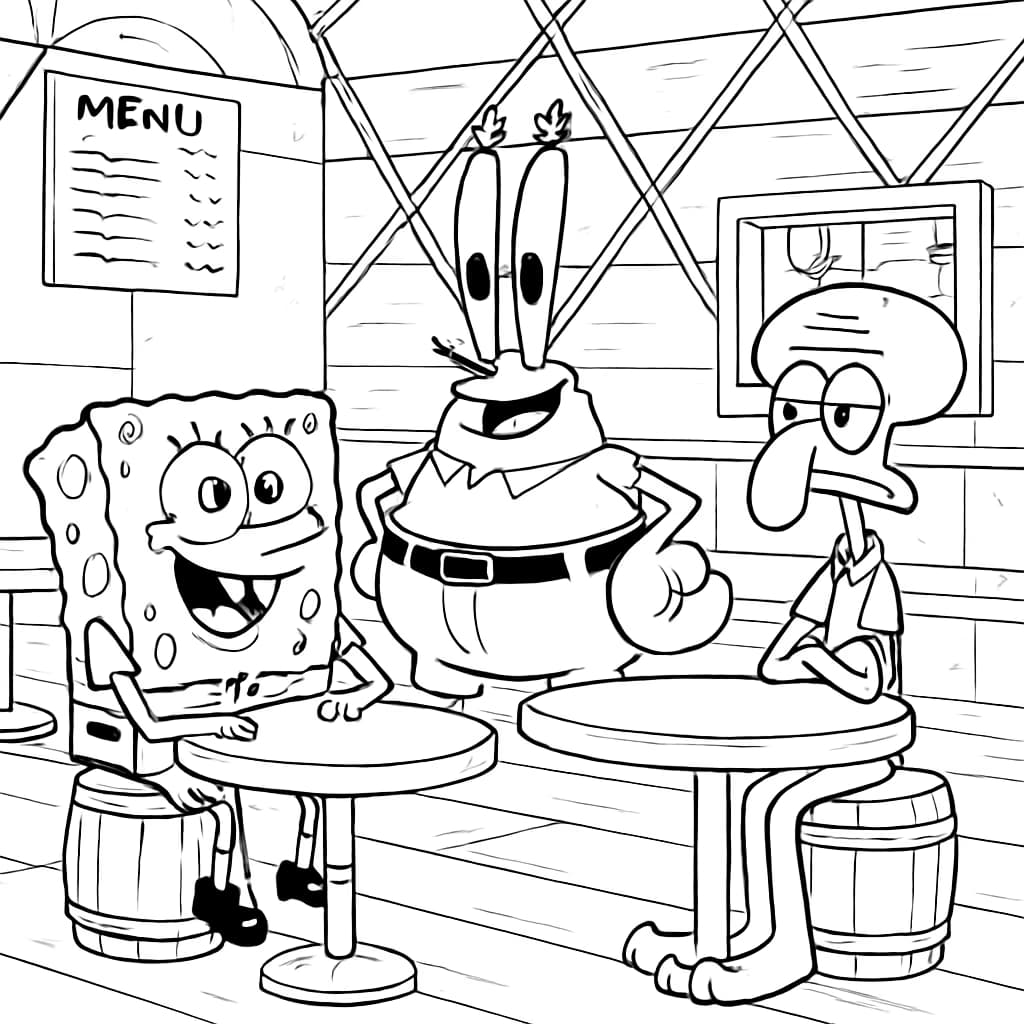 SpongeBob 涂色页:蟹堡王餐厅内部场景