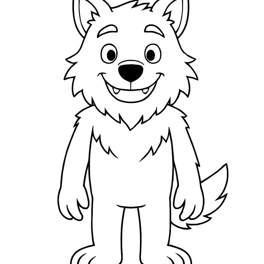 Werewolf Coloring Pages for Toddlers - Smiling Werewolf Standing