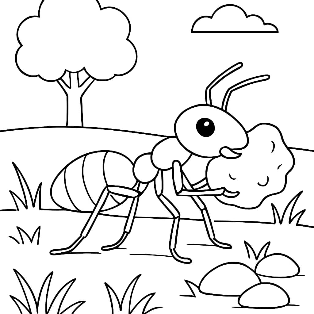 Páginas para Colorir de Insetos – Formiga Carregando Comida