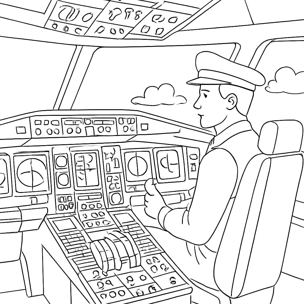 Airplane Coloring Pages: Pilot Cockpit Printable for Teens