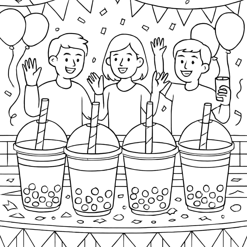 Boba Coloring Pages - Boba Party Scene Printable for All Ages