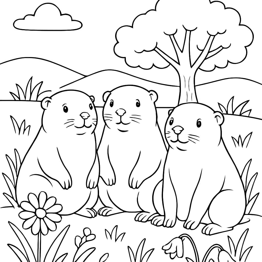 Groundhog Coloring Pages – Família de Marmotas para Colorir