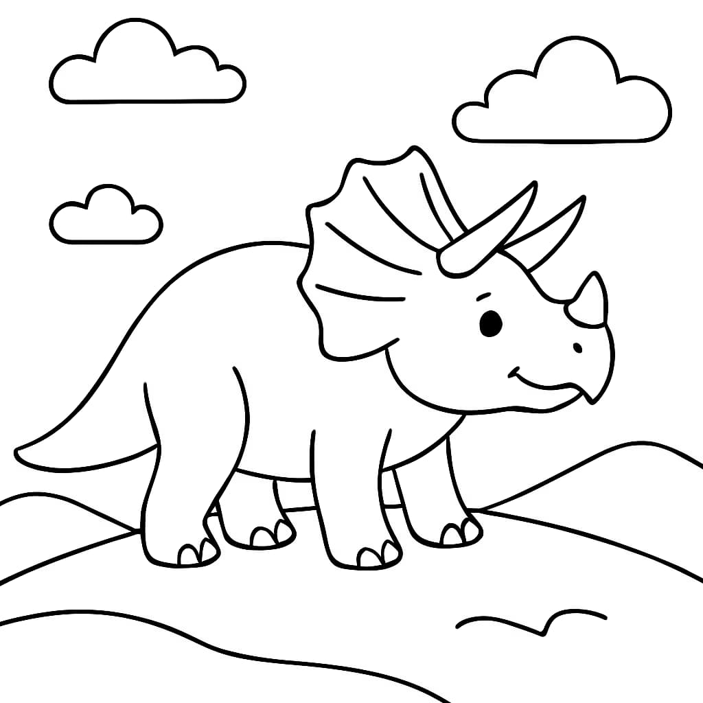 恐龙涂色页:三角龙在山丘